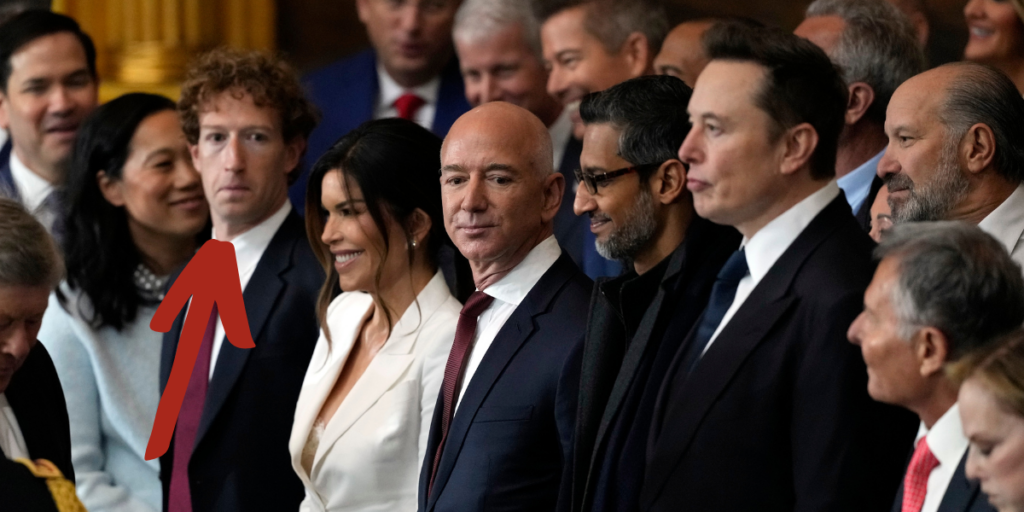 Gäster, inklusive Mark Zuckerberg, Jeff Bezos, Sundar Pichai och Elon Musk, anländer inför den 60:e presidentinstallationen i Rotundan i USA:s Capitolium i Washington. (Foto: Julia Demaree Nikhinson/AP/TT)