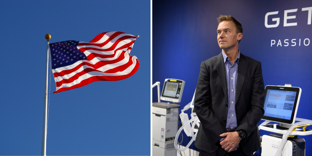 Mattias Perjos, vd för Getinge, planerar ökad produktion i USA och möjlig flytt av slutmontering till Nordamerika för att minska tullkostnader och stärka konkurrenskraften på den amerikanska marknaden.