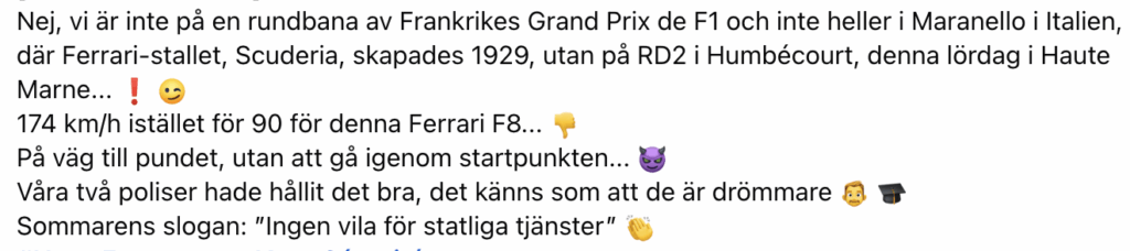 Skärmavbild från Gendarmerie de la Haute-Marne på Facebook.