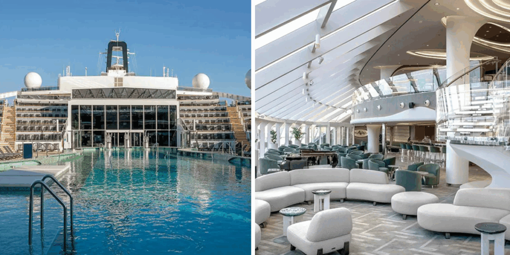 Lyxiga MSC World Europa. Här syns pooldäcket och en av fartygets lounger. (Foto: MSC Cruises)