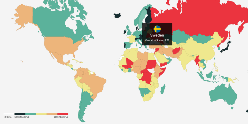 Global Peace Index 2025 listar världens säkraste länder, där Europa dominerar toppositionerna.