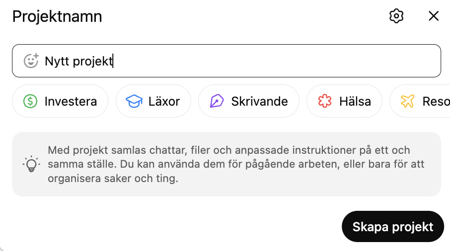 Nytt projekt ChatGPT