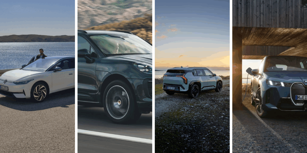 Här är elbilarna med längst räckvidd just nu. (Foto: Volkswagen, Porsche, Kia och BMW)