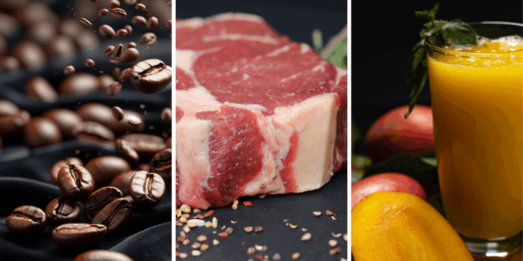 Kaffe, kött och apelsinjuice