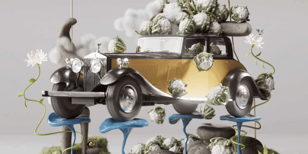 Salvador Dalís konst med en Rolls-Royce mycket oväntat fylld av blomkål. (Foto: Rolls-Royce)