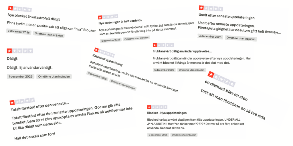 Bara en bråkdel av alla negativa kommentarer som dykt upp sedan uppdateringen. (Foto: Trustpilot)