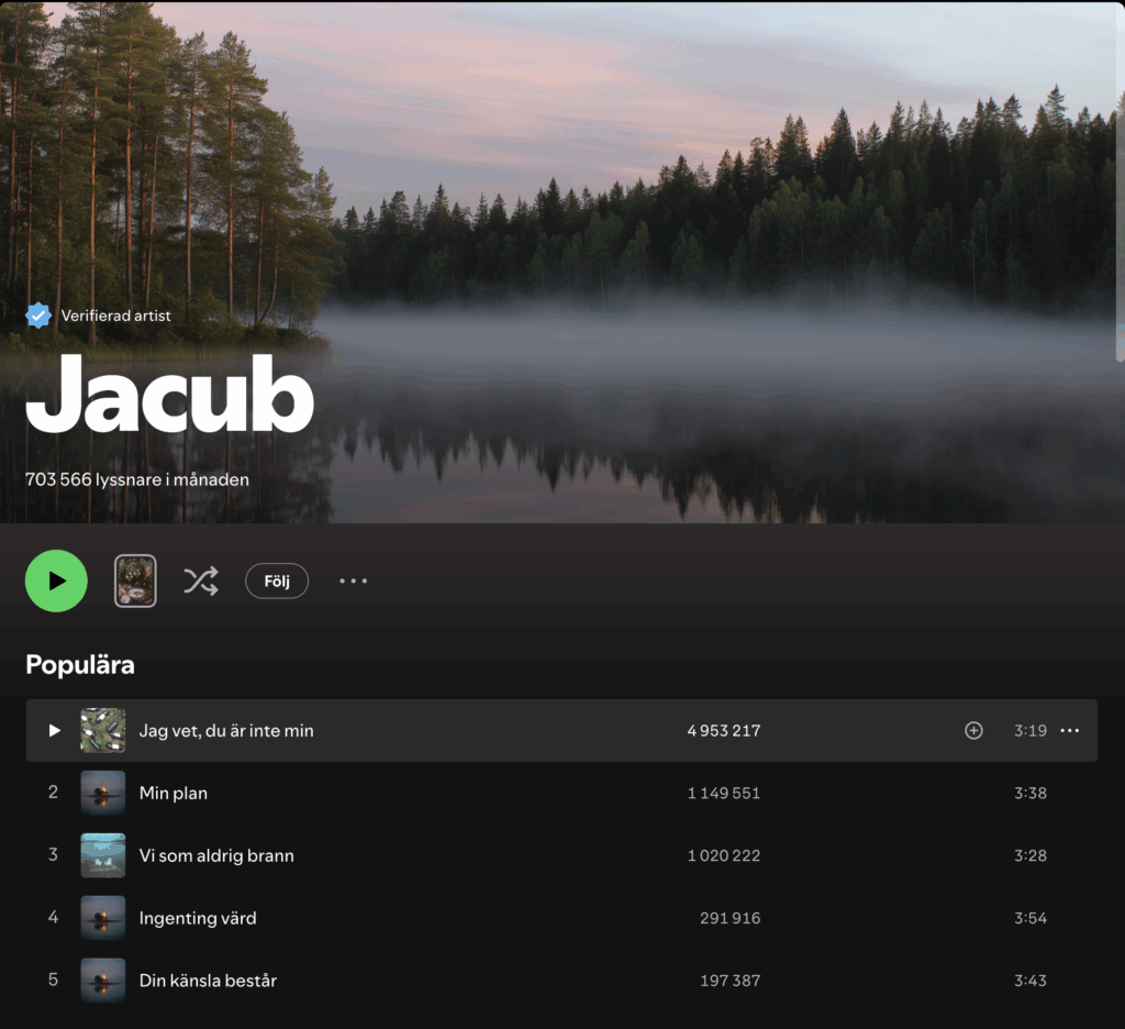 Här är fler låtar från "artisten" Jacub. (Foto: Spotify)